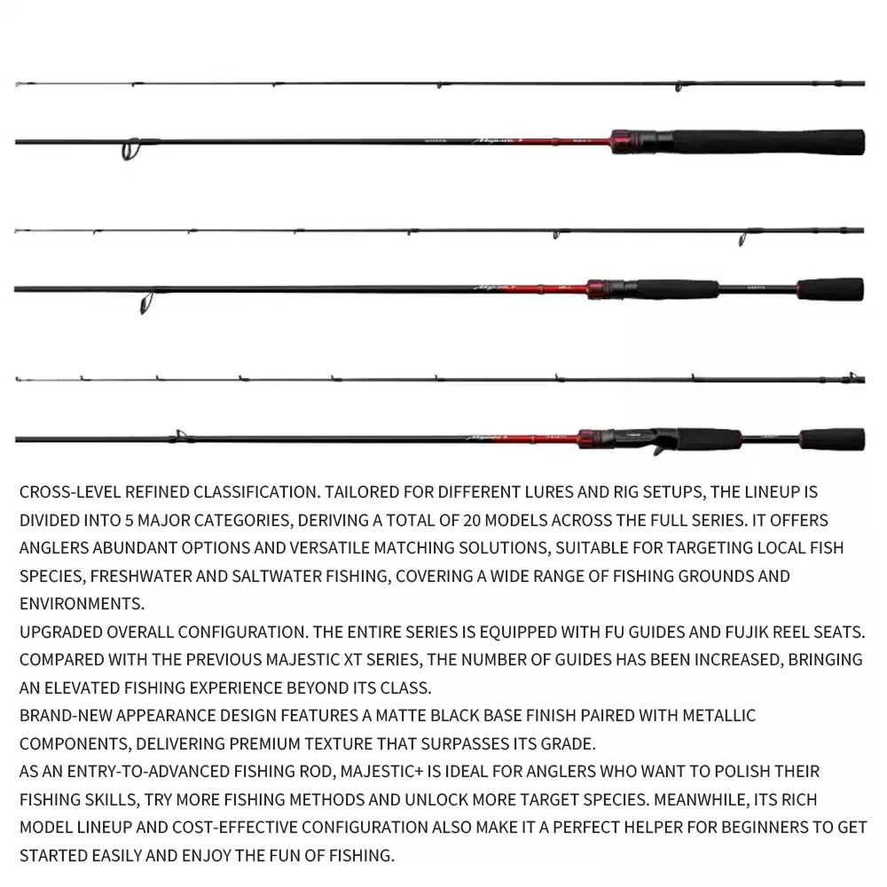Original Hot Sale 2-Piece Fast Action Lightweight Carbon Rod Shimano Majestic+ Casting Rod for Bass Trout Saltwater Fishing