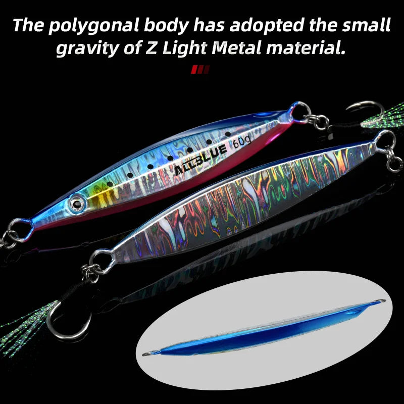 ALLBLUE SLOWER UP Z-Light Metal Jig Fishing Lure Slow Cast Jigging Spoon 20G 30G 40G 60G Artificial Shore Zinc Alloy Bait Tackle