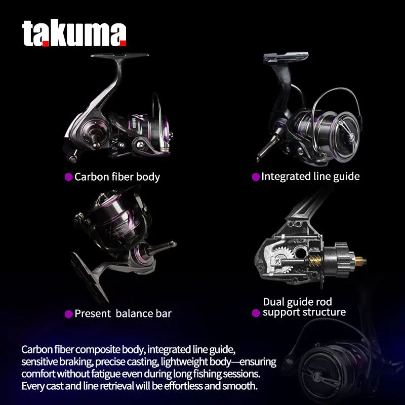 Takuma Lingxi Spinning Reel Lightweight Design 163g 7+1 Ball Bearings 5.2:1 Gear Ratio CNC Aluminum Alloy Spool Freshwater