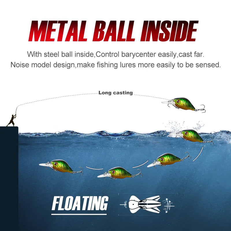 NOEBY 45mm 8g Crankbaits Fishing Lure Floating Wobblers Artificial Hard Bait for Pike Trout Swimbaits Crank Fishing Lures