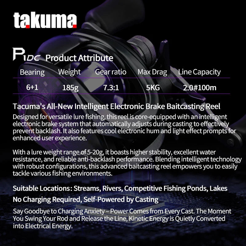 Original Factory TAKUMA P1DC Baitcasting Fishing Reel Electronic BrakeSystem Anti-Explosion Line Long Cast Suitable for Beginner