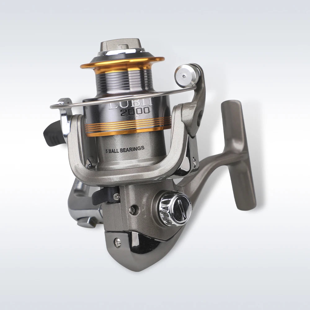 Factory Price Spinning Reel 2000 Aluminum 4+1BB 5.2:1 Brass Pinion Instant Anti-Reverse O/T Handle Smooth Fishing Reel Bass