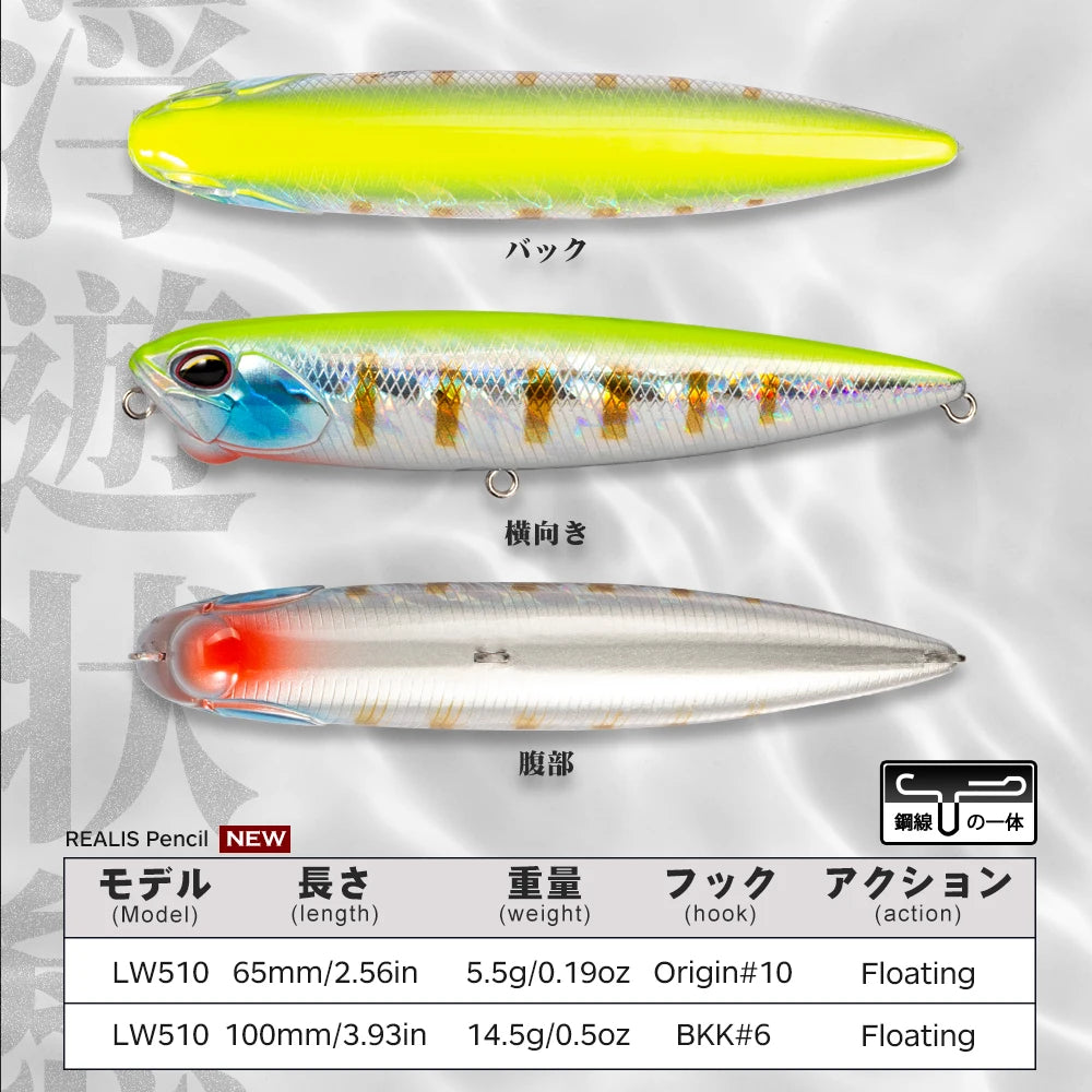 Hunthouse REALIS PENCIL 65/100mm 5.5/14.5g Topwater Fishing Lure Stickbait Top water Swim Crankbait Pesca Artificial Fish Bait