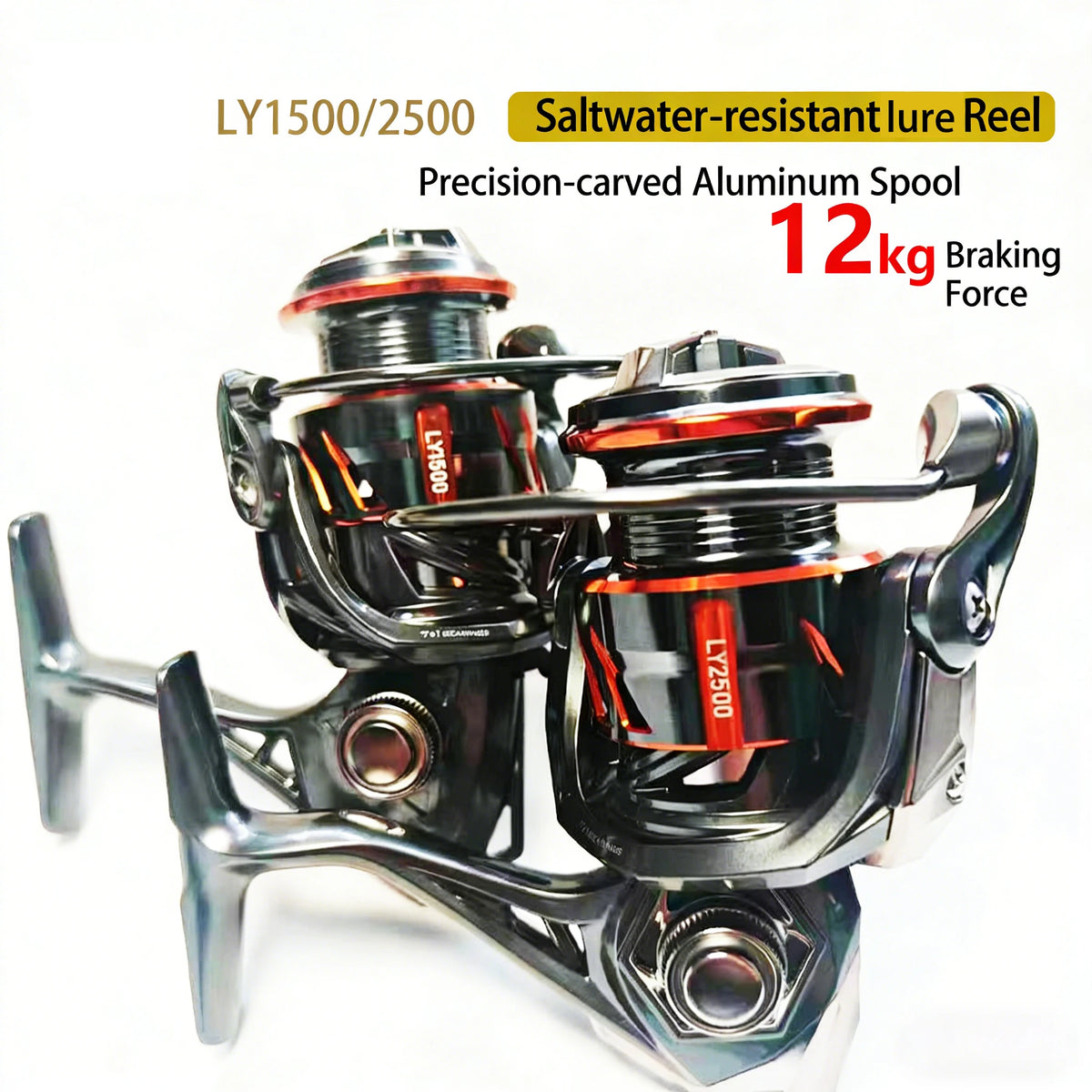 Saltwater Spinning Reel-12kg Max Drag 5.2:1 Gear Ratio 7+1 Stainless Steel Bearings All-Carbon Brake Pads Aluminum Fishing Reel