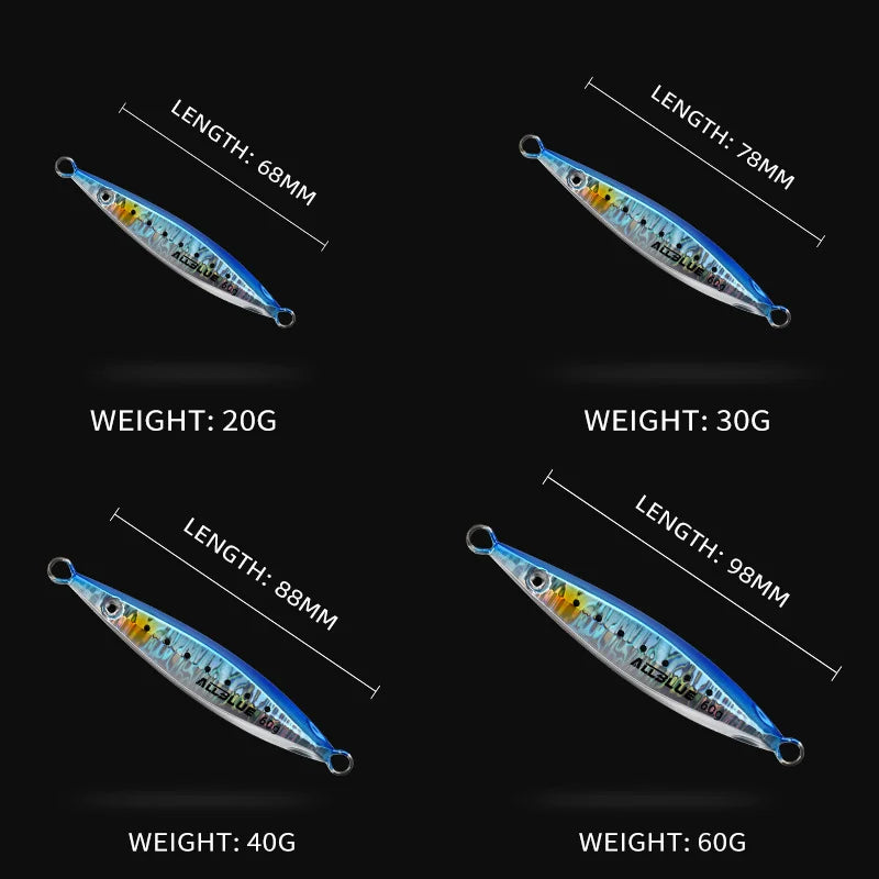 ALLBLUE SLOWER UP Z-Light Metal Jig Fishing Lure Slow Cast Jigging Spoon 20G 30G 40G 60G Artificial Shore Zinc Alloy Bait Tackle