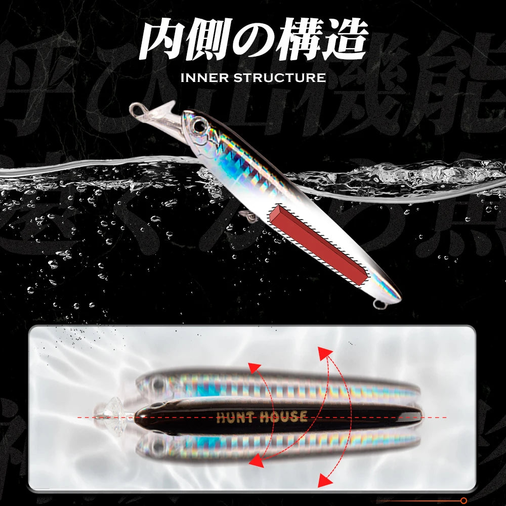 Hunthouse Rocket 95 Minnow Fishing Lure Popper Bait 75mm 13g 95mm 22g Sinking Baits Artificial Bait Stickbaits Fishing Seabass
