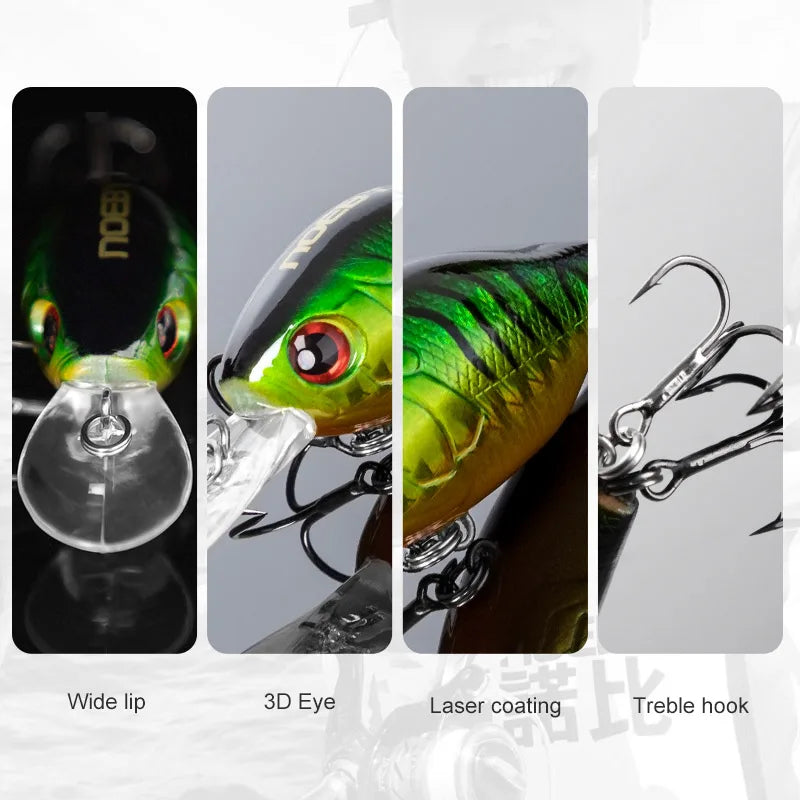 NOEBY 45mm 8g Crankbaits Fishing Lure Floating Wobblers Artificial Hard Bait for Pike Trout Swimbaits Crank Fishing Lures