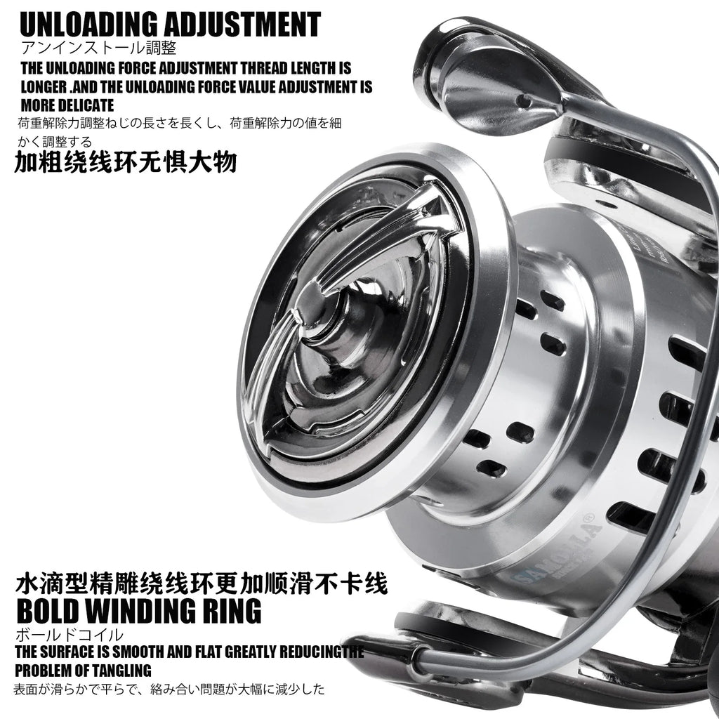 SAMOLLA Spinning Reel Aluminum Alloy Plastic Body 5.2:1 Gear Ratio 5 Bearings Interchangeable Handle Lake Fishing Right Metal