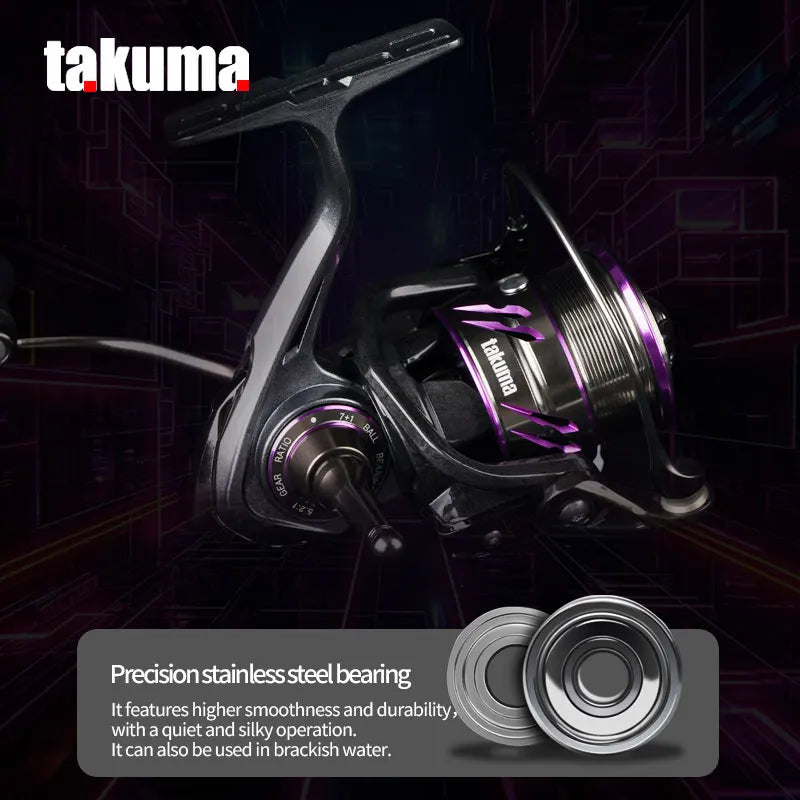 Takuma Lingxi Spinning Reel Lightweight Design 163g 7+1 Ball Bearings 5.2:1 Gear Ratio CNC Aluminum Alloy Spool Freshwater
