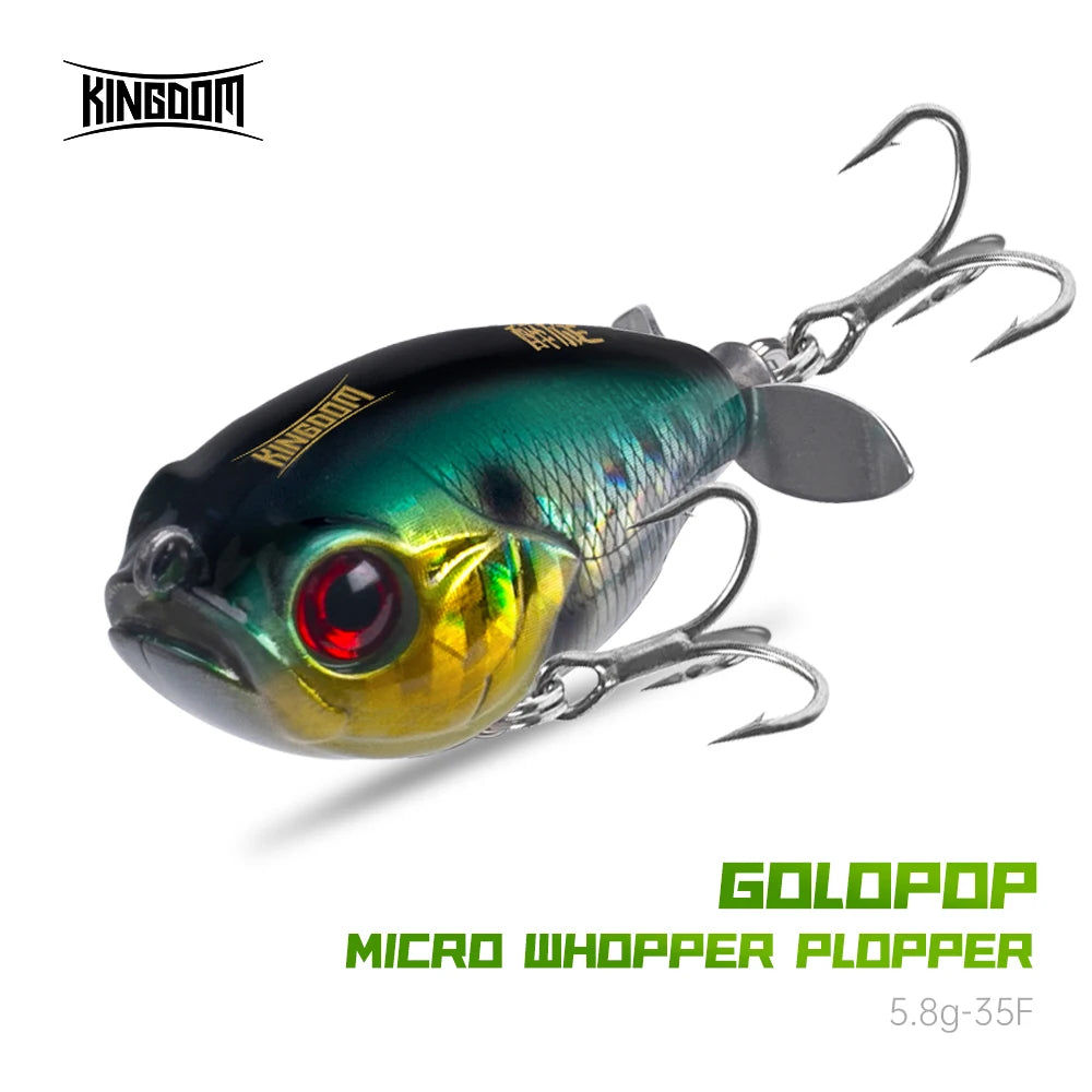 Kingdom Fishing Lure GoldPop Topwater Whopper Popper 35mm 5.4g Floating Wobbler Artificial Hard Bait with Propeller Fishing Pike