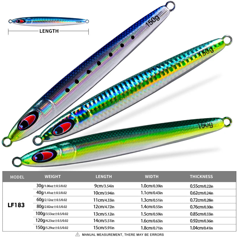 Proberos 30-150g Fish Scale 3D Eye Coating Hard Bait 1PC Metal Iron Plate Slow Pitch Jigging Artificial Bass Saltwater Fish Lure