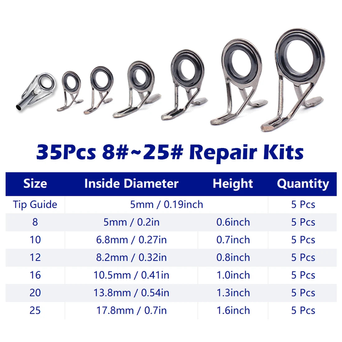 9KM Fishing Rod Guide 8~120Pcs Spinning Rod Repair Kit Stainless Steel Casting Rod Building Ceramics Ring Rod Replacement Set