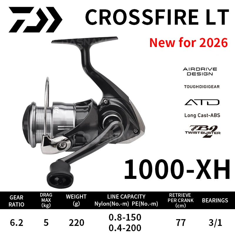 2026 DAIWA Fishing Reel CROSSFIRE CS LT (Light&Tough) 1000-6000D-H Light Strong LC-ABS Metal Spool 4KG-12KG Ultraleve 185g-320g