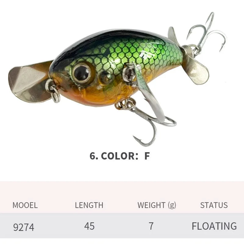 BILLINGS 1pc Floating Micro Surface Cicada Lure 45mm/7g Artificial Lures Metal-Blade Double-Hook Bait Fishing Accessories
