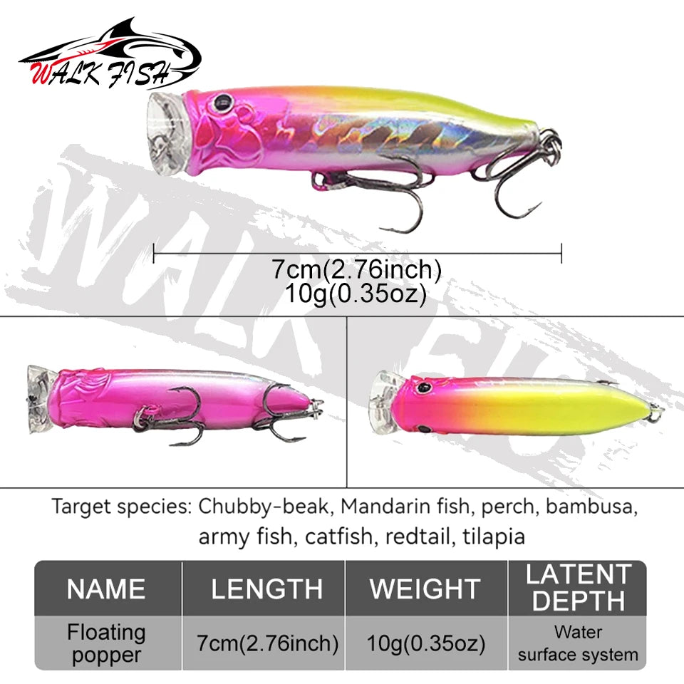 WALK FISH 7cm 10g Topwater Bait Wave Popper Lure Simulation Fishing Artificial Hard Bait Wobblers Surface Lures Fishing Tackle