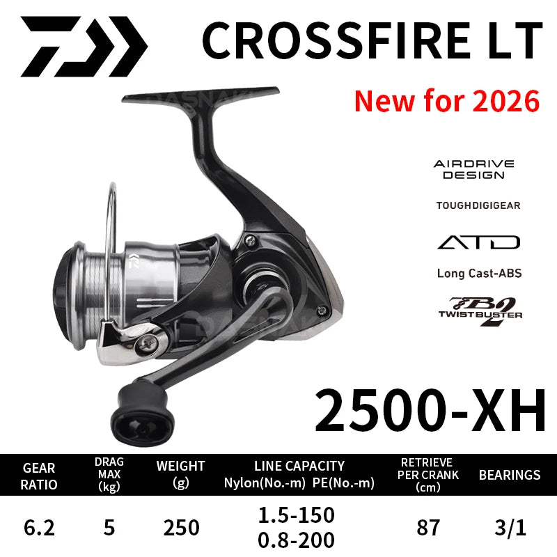 2026 DAIWA Fishing Reel CROSSFIRE CS LT (Light&Tough) 1000-6000D-H Light Strong LC-ABS Metal Spool 4KG-12KG Ultraleve 185g-320g
