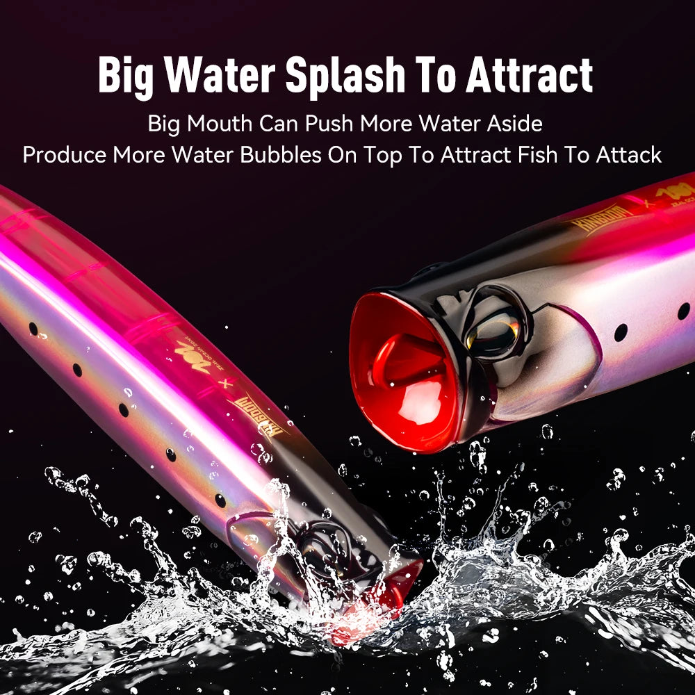KINGDOM Floating Popper Fishing Lure 135mm 160mm 190mm Topwater Hard Bait  Transparent Popper Wobbler for Saltwater Bass Fishing