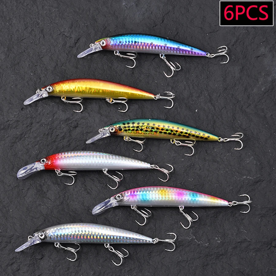 6PCS Heavy Weight Minnow Sinking Jerkbait Longcast Fishing Lures Saltwater Hard Bait Artificial Wobblers For Trolling Sea Bass