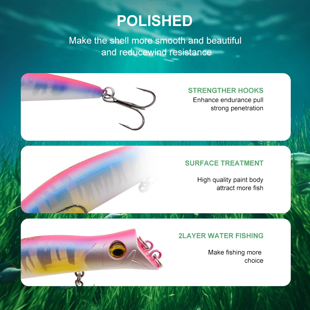 ESFISHING Floating Fishing Lures Surface Popper Darter King 13cm 17.5g Two Dive Professional Hard Baits Top Water