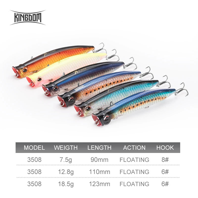 Kingdom Topwater Popper Fishing Lure 7.5g 12.8g 18.5g Far Casting Artificial Hard Baits High Quality Wobblers Z-Action Lures
