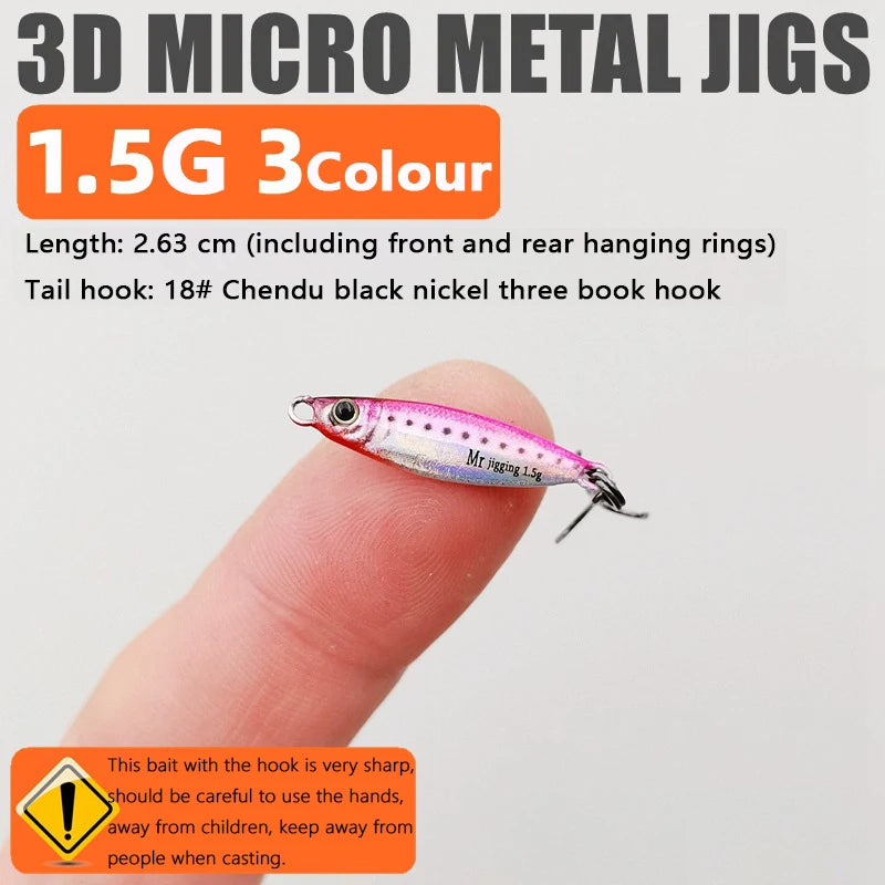 Micro Sized Iron Plate Bait 1.5/3/5g 3D Mini VIB Lure Metal Cast Jig Spoon Pesca Fish Micro Sequin Fishing Lures Artificial Bait