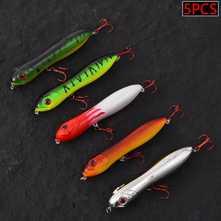 5PCS TopWater Snake Head Pencil Crankbaits Fishing Lures Set Top Walkers Hard Bait Artificial Wobblers For Pike Trolling Surface