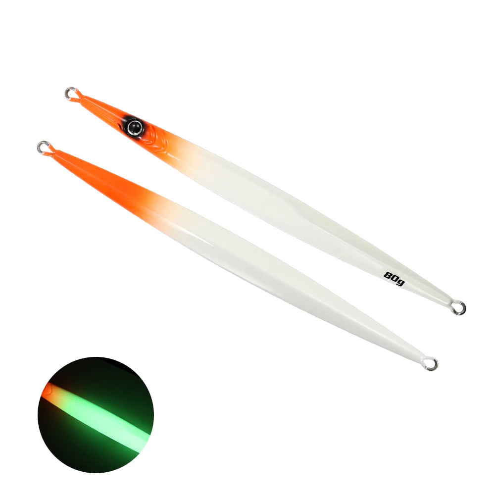 JIGGINGPRO Needle Metal Jig 60g 80 100g Sea Fishing Long Strip Quick-Drawing Iron Plate Fish Fast Sinking Vertical Jigging Lure