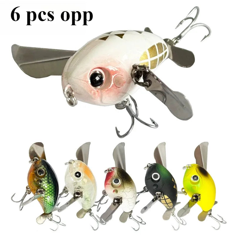 BILLINGS 1pc Floating Micro Surface Cicada Lure 45mm/7g Artificial Lures Metal-Blade Double-Hook Bait Fishing Accessories