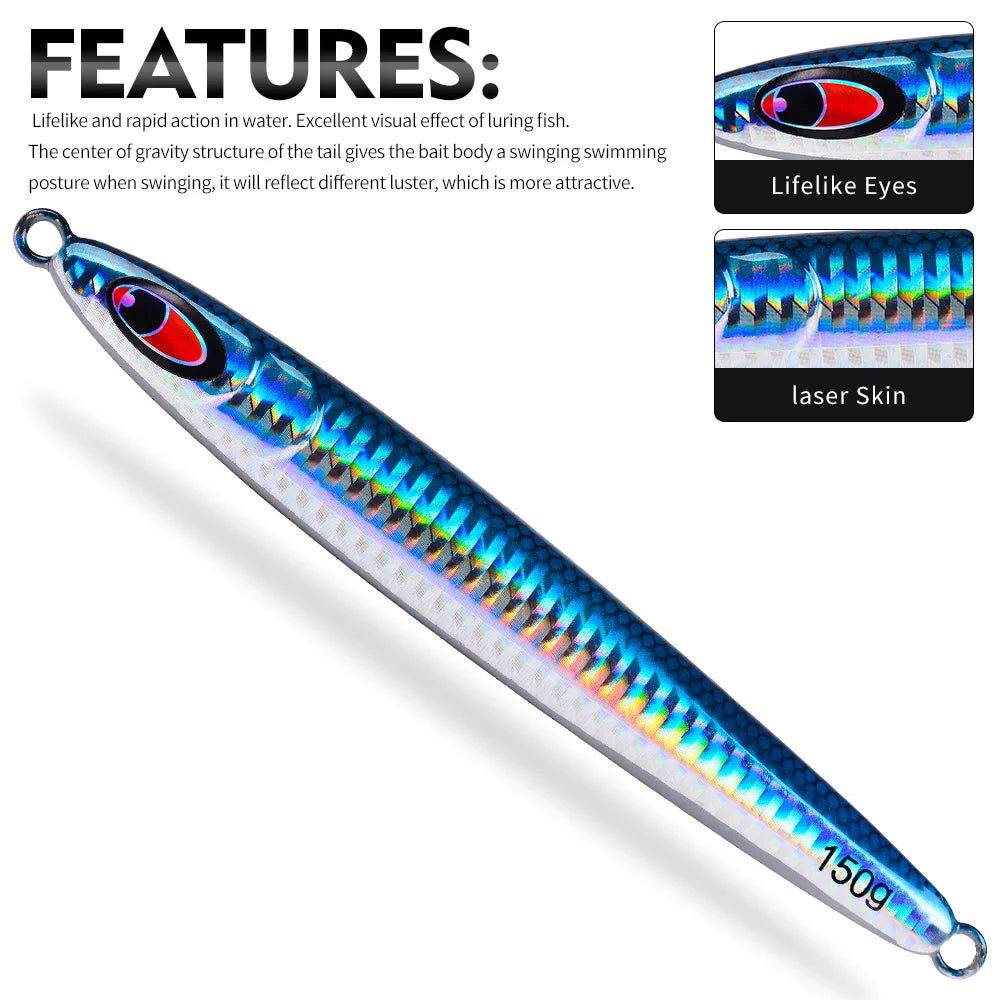 Proberos 30-150g Fish Scale 3D Eye Coating Hard Bait 1PC Metal Iron Plate Slow Pitch Jigging Artificial Bass Saltwater Fish Lure