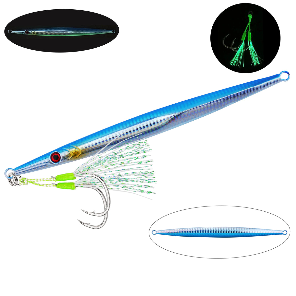 1Pc 60g 80g 100g 160g 250g 300g Luminous Metal Fishing Jig Iron Plate Long Cast Fast Sinking Trolling Hard Lure