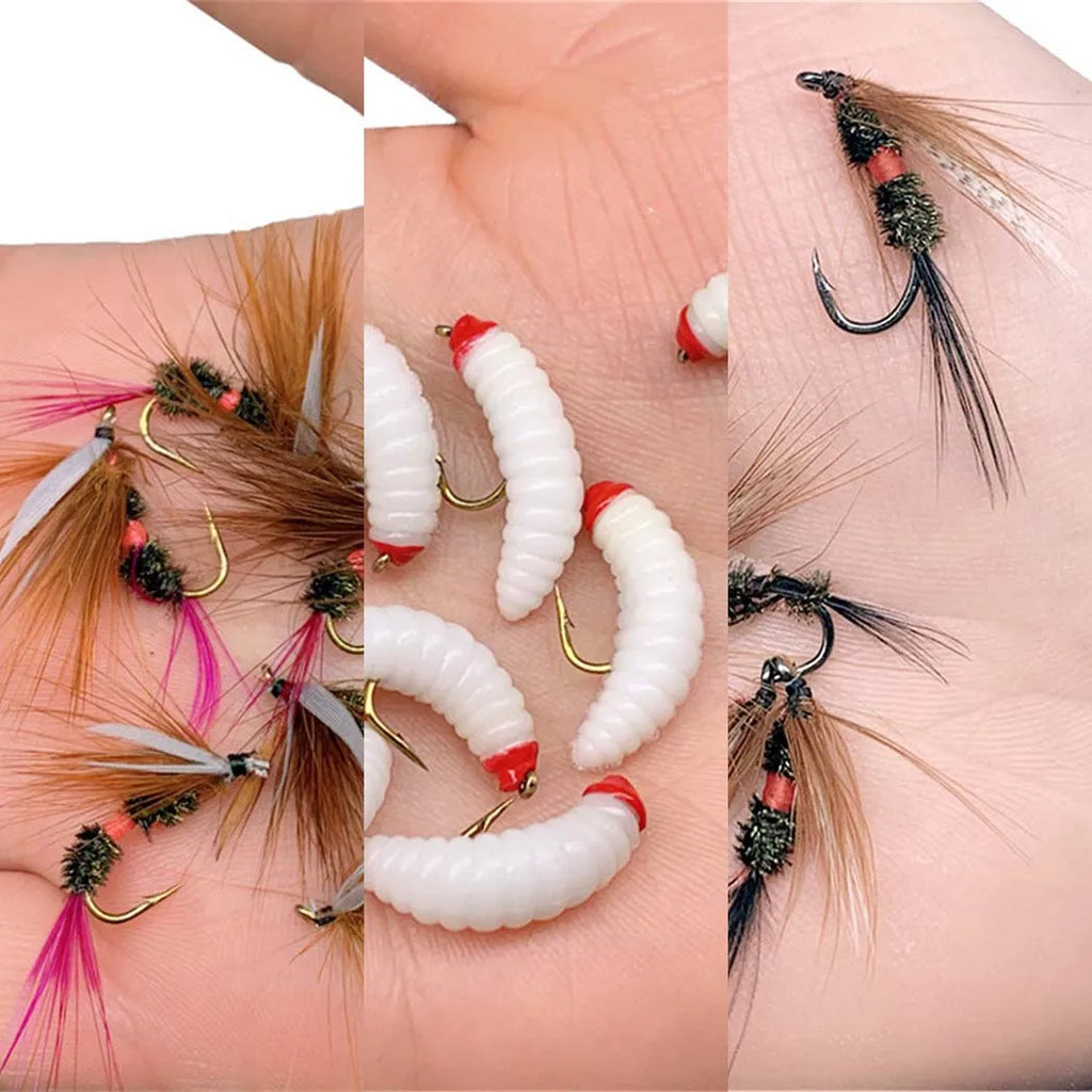 Fly Fishing Flies Kit, 24-100Pcs Fly Fishing Artificial Fly Baits Lures with Dry/Wet Flies, Streamers, Fly Assortment Trout Bass