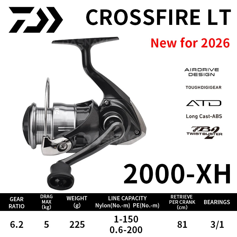 2026 DAIWA Fishing Reel CROSSFIRE CS LT (Light&Tough) 1000-6000D-H Light Strong LC-ABS Metal Spool 4KG-12KG Ultraleve 185g-320g