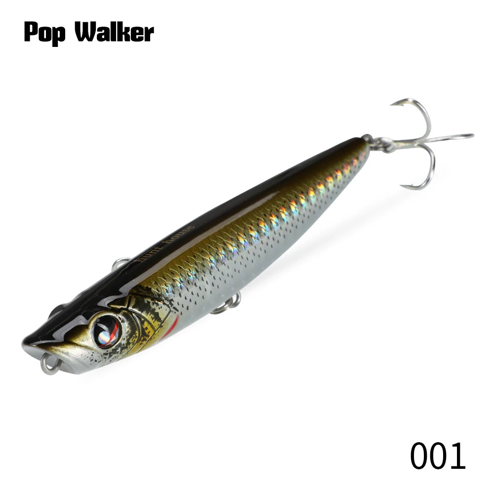 Hunthouse Popper Pencil Fishing Lure Pop Walker Topwater Floating Hard Bait 90mm/11.6g Surface WTD Saltwater Bass Fish Tackle