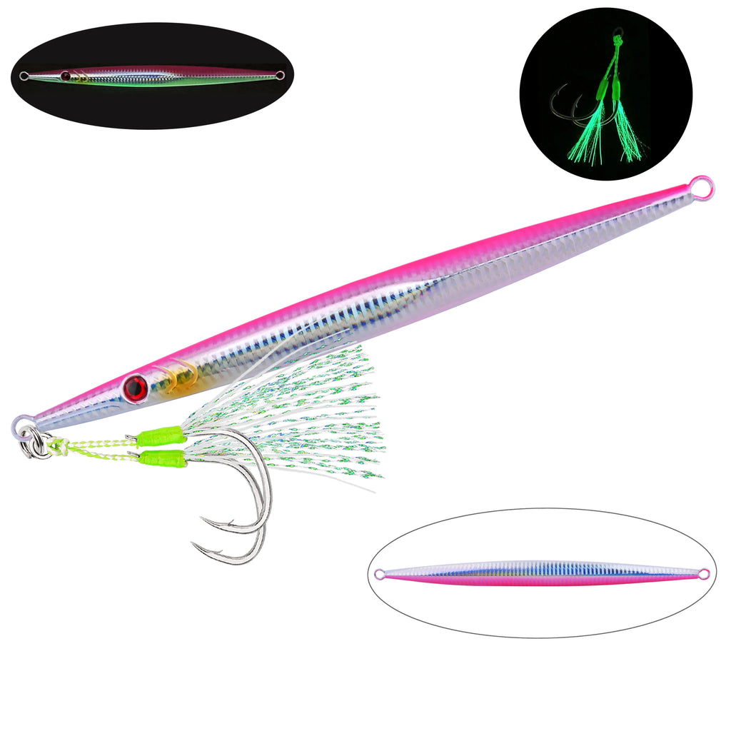 1Pc 60g 80g 100g 160g 250g 300g Luminous Metal Fishing Jig Iron Plate Long Cast Fast Sinking Trolling Hard Lure