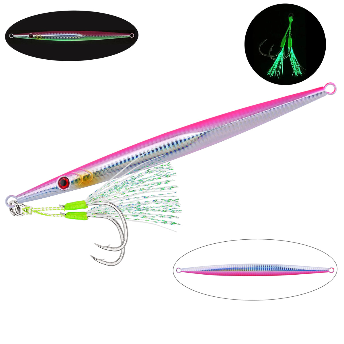 1Pc 60g 80g 100g 160g 250g 300g Luminous Metal Fishing Jig Iron Plate Long Cast Fast Sinking Trolling Hard Lure