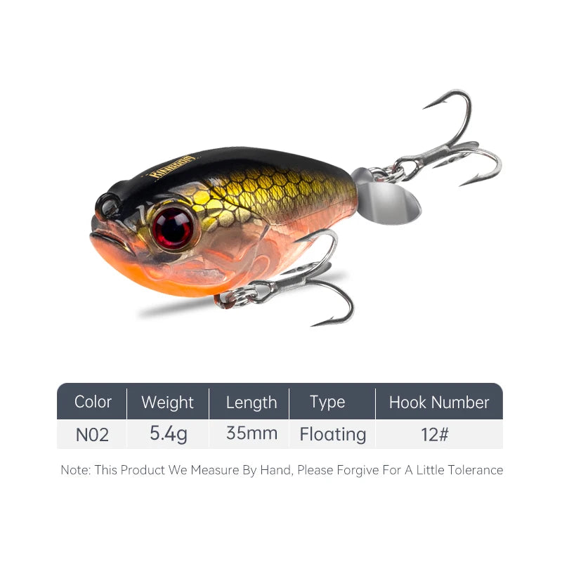 Kingdom Fishing Lure GoldPop Topwater Whopper Popper 35mm 5.4g Floating Wobbler Artificial Hard Bait with Propeller Fishing Pike