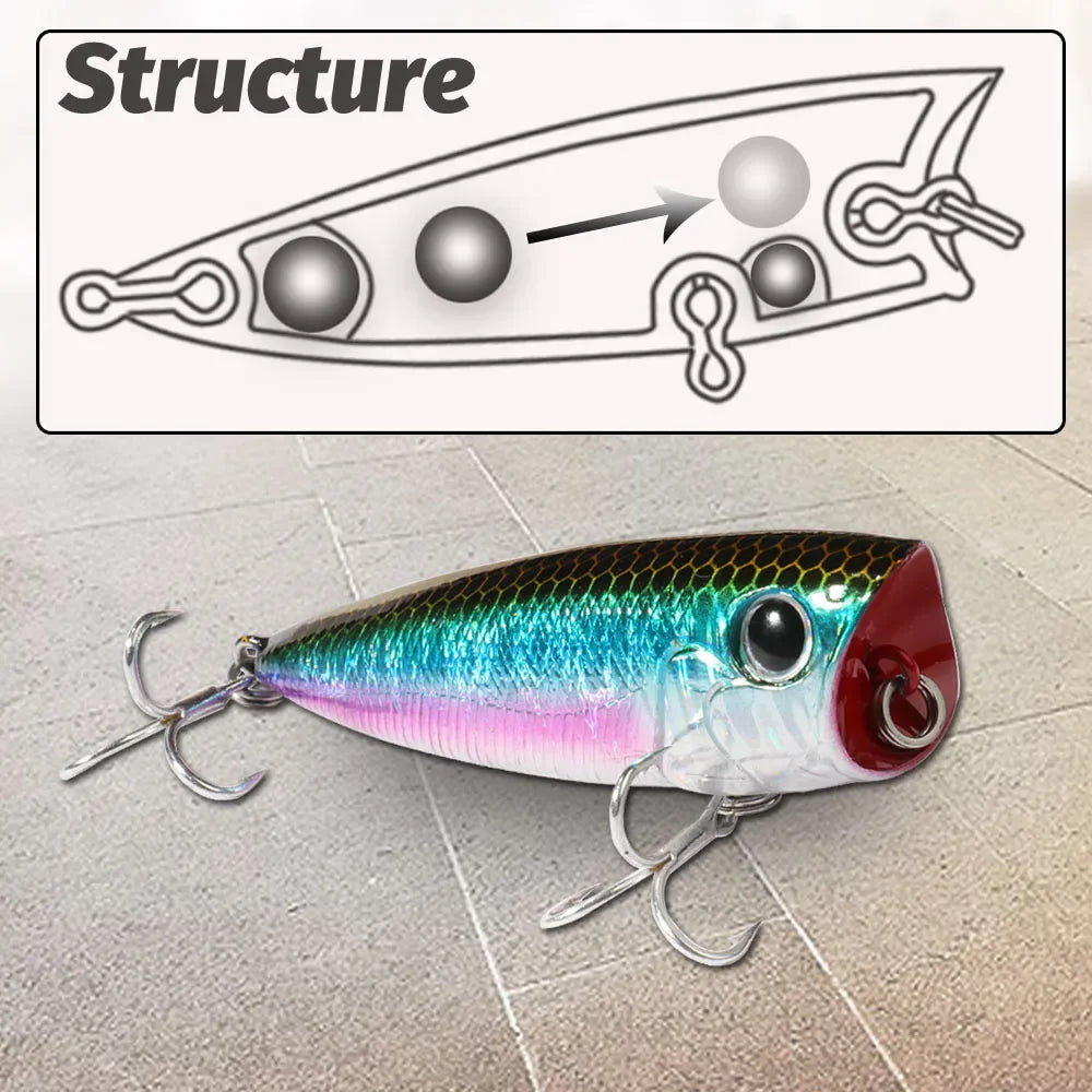 Top Water Popper 8g 6.5cm Lure Steel Ball Copper Ballast Balance System Swimbait Pesca Wobbler Floating Minnow Tackle Crank Bait