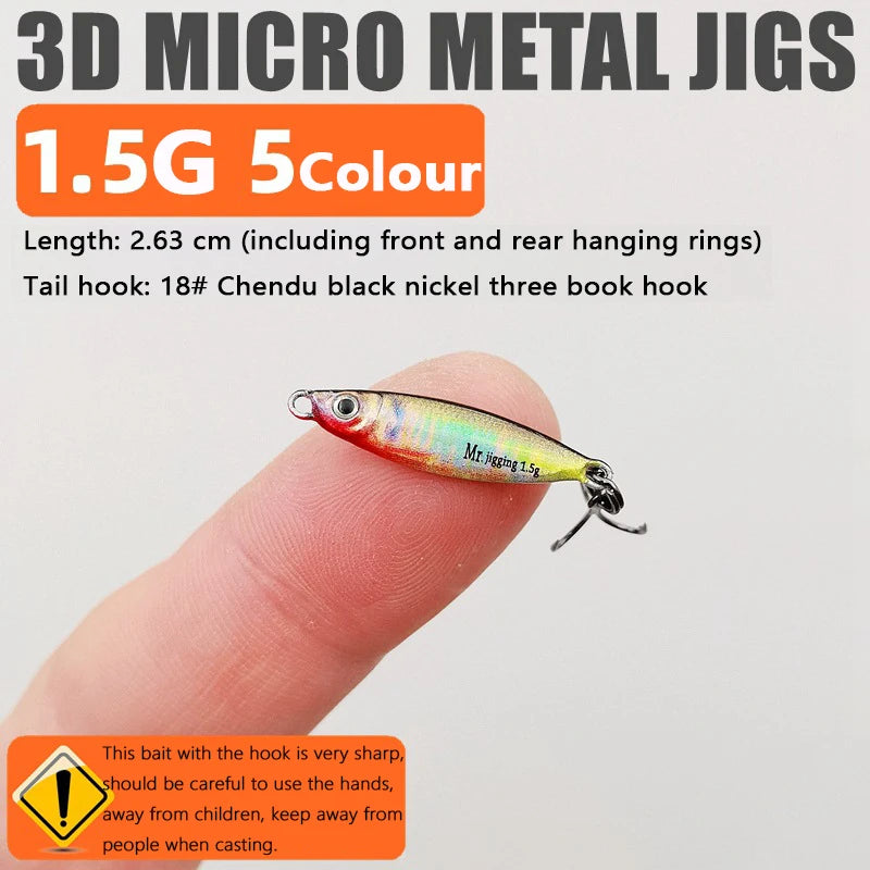 Micro Sized Iron Plate Bait 1.5/3/5g 3D Mini VIB Lure Metal Cast Jig Spoon Pesca Fish Micro Sequin Fishing Lures Artificial Bait