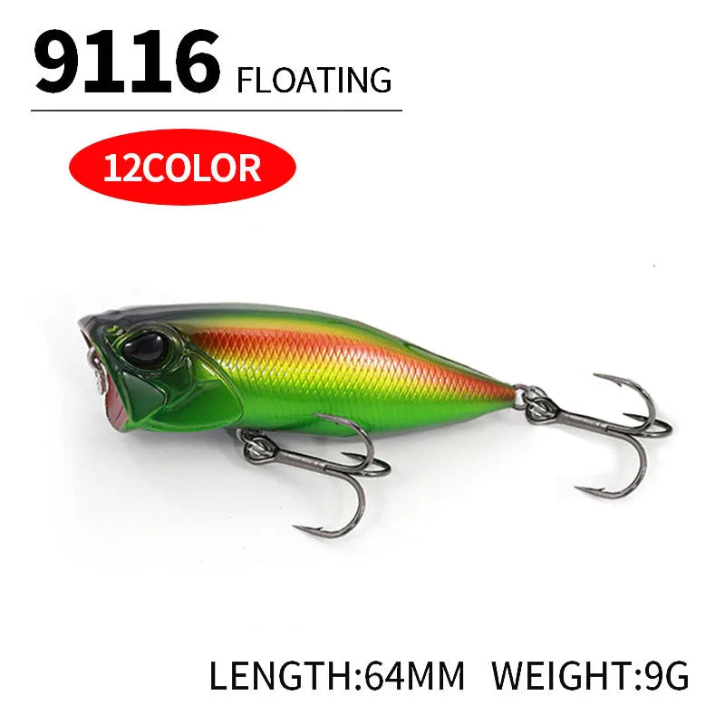 1pcs Fishing Lures Topwater Popper Bait 64mm 9G Hard Bait Artificial Wobblers Plastic Fishing Tackle Fishing Accessorie