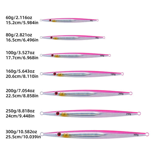 1Pc 60g 80g 100g 160g 250g 300g Luminous Metal Fishing Jig Iron Plate Long Cast Fast Sinking Trolling Hard Lure