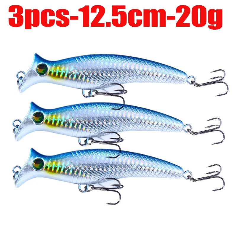 1pc Fishing Lures Topwater Popper Bait 12.5cm 20g Hard Bait Artificial Wobblers Plastic Fishing Tackle with 6# Hooks