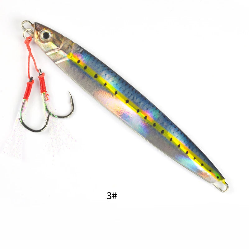 3D Metal Jig 60g 80g 100g 120g 150g 200g Sea Biomimetic Fish Iron Plate Bait Wobbler Fishing Lure Artificial Ocean Boat Fishing