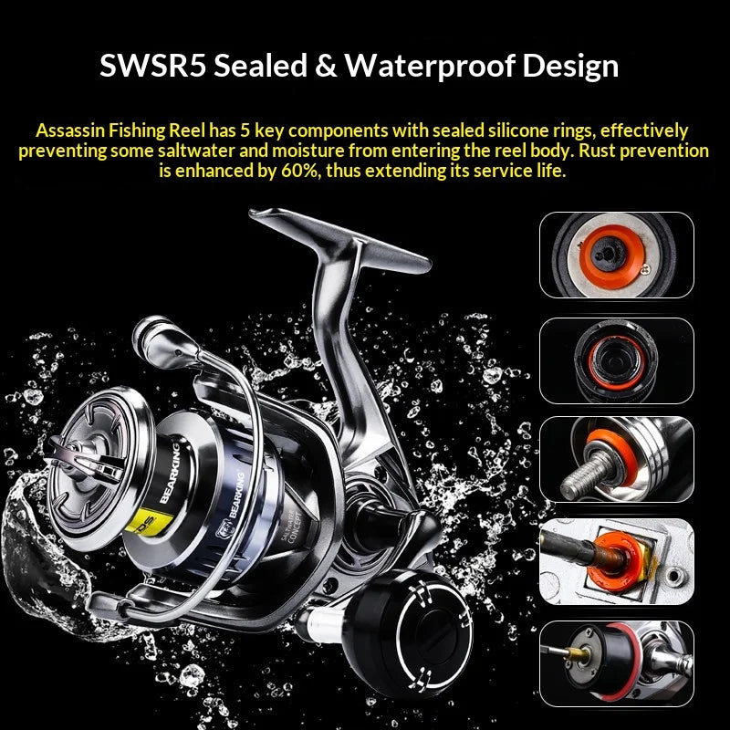 BEARKING Assassin 9+1 BB 5.2:1/4.7:1 Spinning Reel Saltwater Resistant Zinc Alloy Gear Metal Handle Sea Fishing