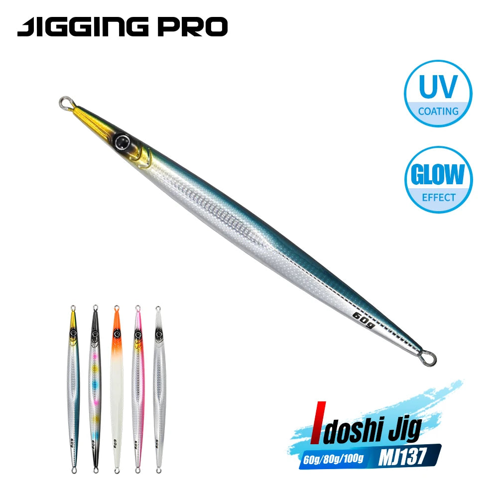 JIGGINGPRO Needle Metal Jig 60g 80 100g Sea Fishing Long Strip Quick-Drawing Iron Plate Fish Fast Sinking Vertical Jigging Lure
