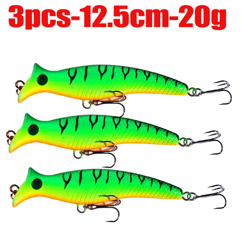 1pc Fishing Lures Topwater Popper Bait 12.5cm 20g Hard Bait Artificial Wobblers Plastic Fishing Tackle with 6# Hooks