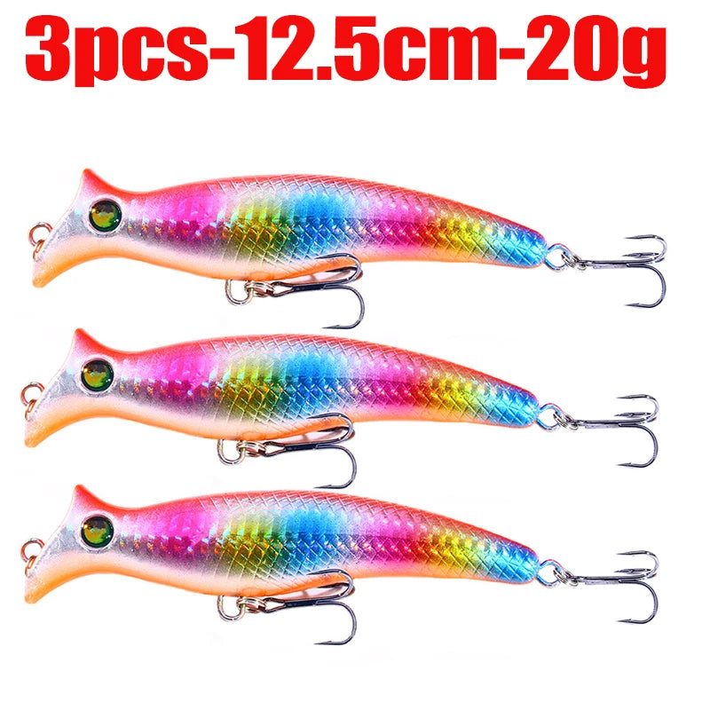 1pc Fishing Lures Topwater Popper Bait 12.5cm 20g Hard Bait Artificial Wobblers Plastic Fishing Tackle with 6# Hooks