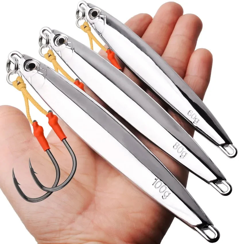 1pc Metal Jig Fihsing Lure Fast Jig 60g 80g 100g Bait Sea Biomimetic Fish Iron Plate Bait Wobbler Fishing Lures Sinking Jigbait
