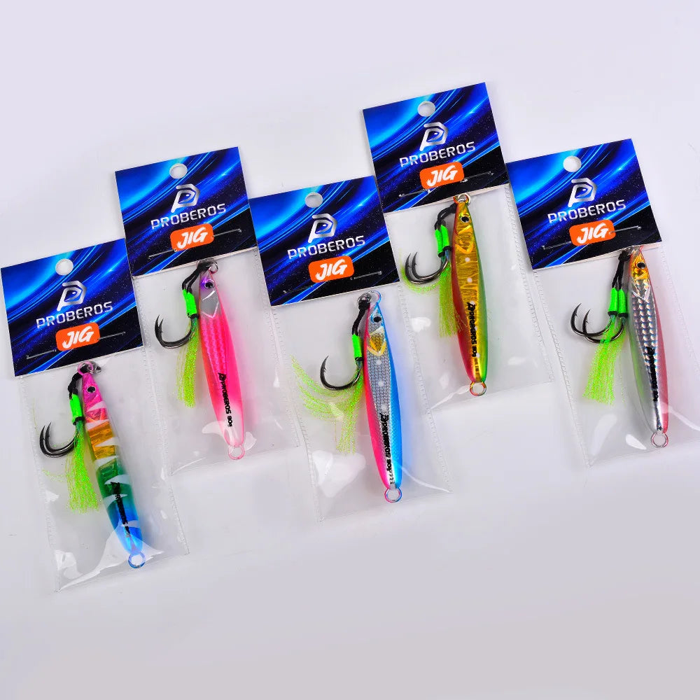 PRO BEROS Weights 20-80g Double Hook Luminous Fishing Lure Metal Jig Lure for Deep Sea Boat Fishing Trolling Hard Bait Bass