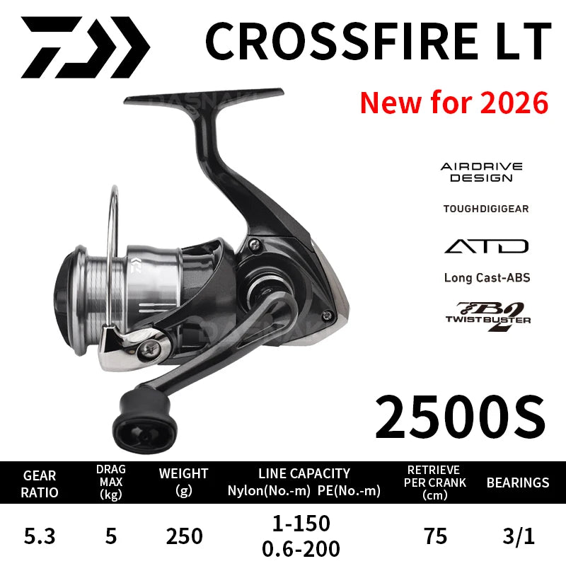 2026 DAIWA Fishing Reel CROSSFIRE CS LT (Light&Tough) 1000-6000D-H Light Strong LC-ABS Metal Spool 4KG-12KG Ultraleve 185g-320g