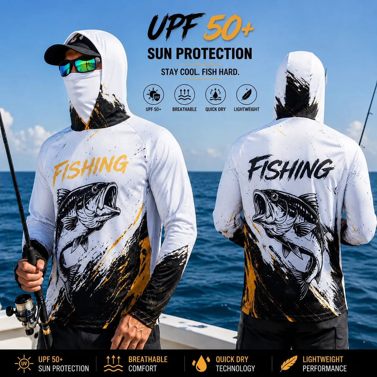 MALFC Men Hood Fishing Shirt long sleeve fishing t shirt uv protection Fishing Apparel